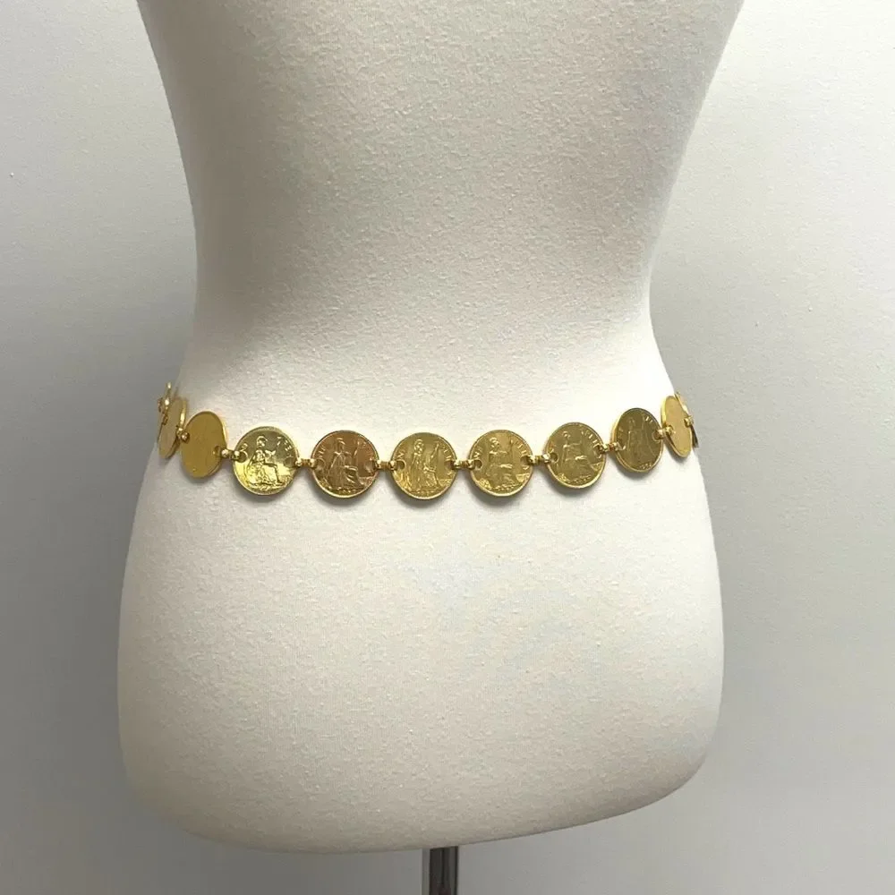 Vintage Queen Elizabeth II One Pense Coin Belt. Chain Coins belt Gold tone UK